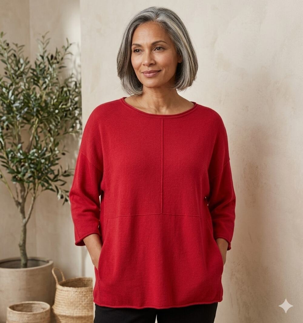 Pure Jill J. Jill Cotton Cashmere Kimono Sleeve Sweater Top Red S